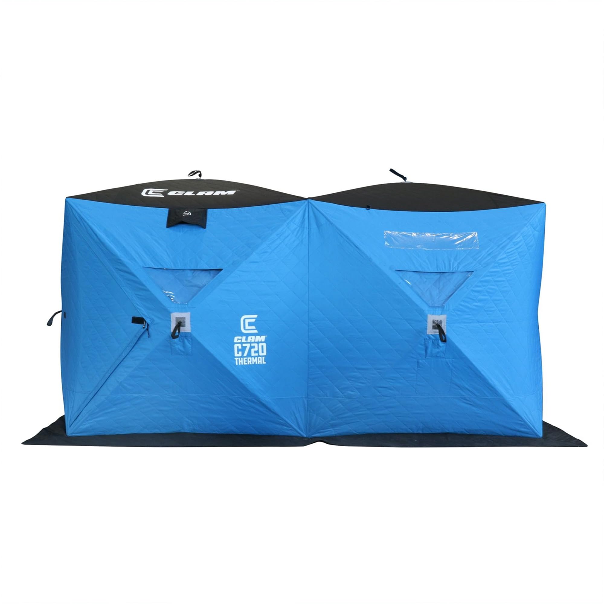 Clam C-720 Portable 2-6 Person 6 x 12 Foot Pop-Up Ice Fishing Angler Double Thermal Hub Shelter Tent with Anchors, Tie Ropes, and Carrying Bag