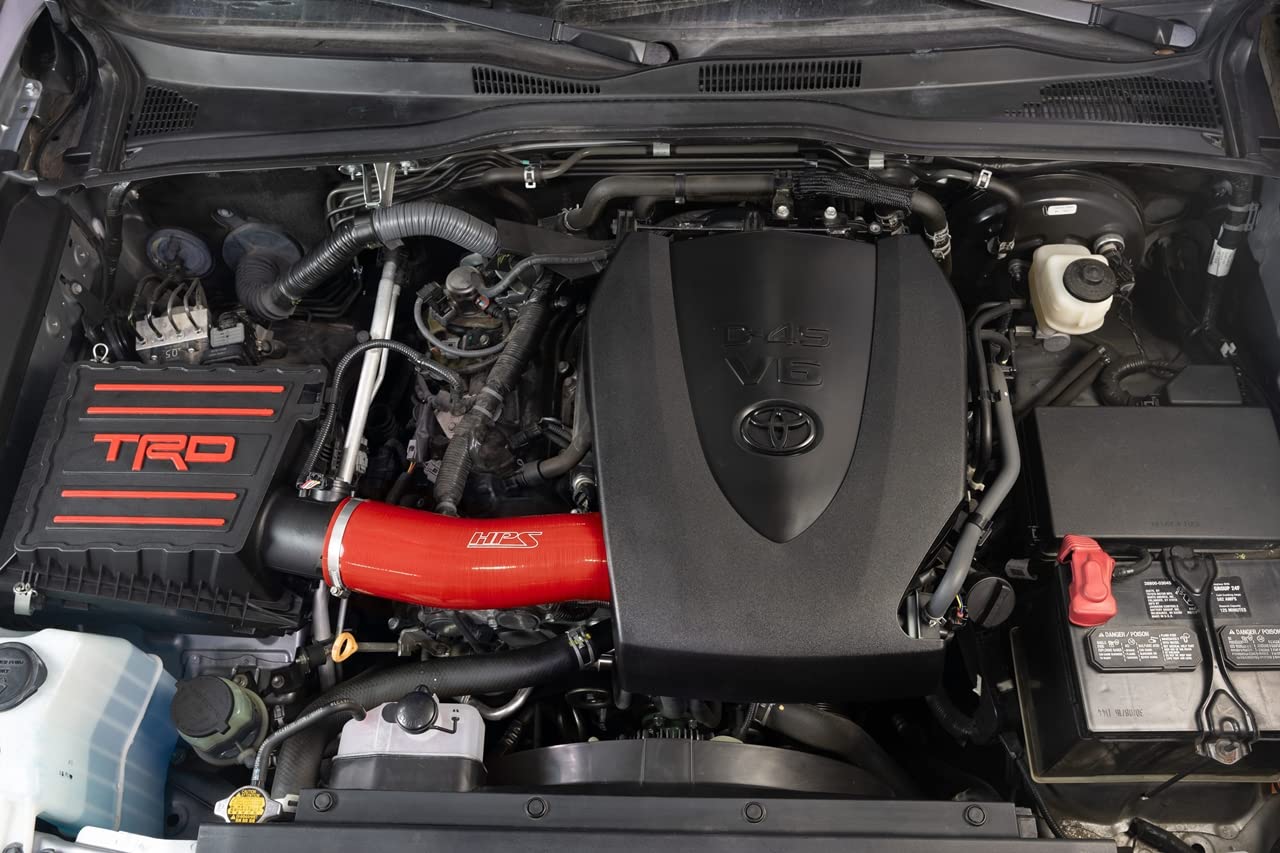 HPS Red Silicone Reinforced Post MAF Air Intake Hose Kit Compatible for 2016-2023 Toyota Tacoma 3.5L V6 Equipped with TRD airbox, 57-2126-RED
