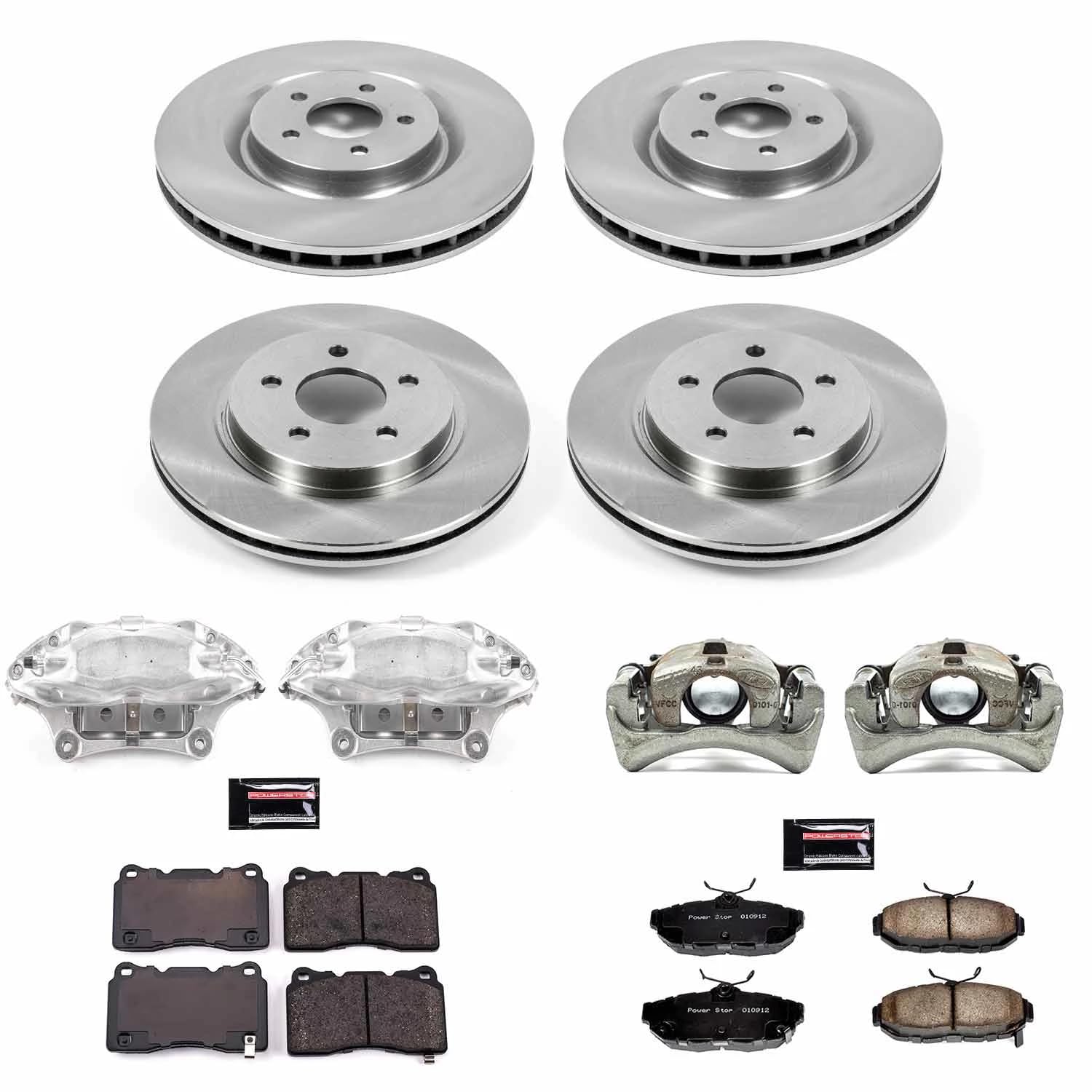 Power Stop KCOE4148 Replacement Autospeciality Front and Rear Caliper Kit- OE Rotors, Ceramic Brake Pads, Calipers For Ford Mustang 2011-2014 [Model Specific]
