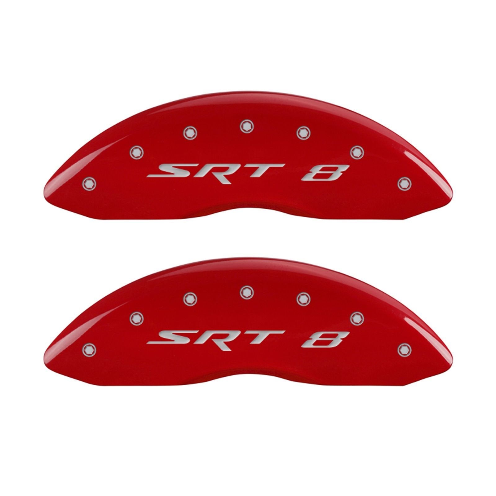 MGP 42002SSR8RD Caliper Covers 'SRT-8' Engraved Caliper Cover with Red Powder Coat Finish and Silver Characters, (Set of 4)