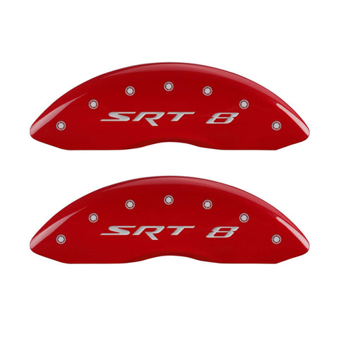 MGP 42002SSR8RD Caliper Covers 'SRT-8' Engraved Caliper Cover with Red Powder Coat Finish and Silver Characters, (Set of 4)