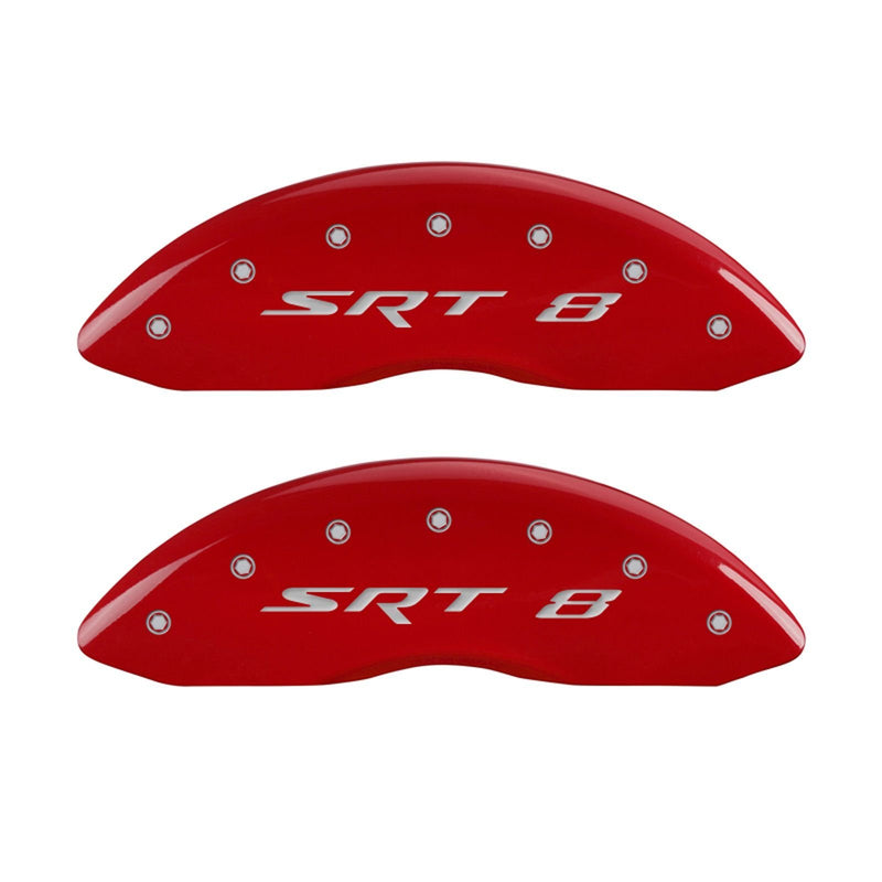 MGP 42002SSR8RD Caliper Covers 'SRT-8' Engraved Caliper Cover with Red Powder Coat Finish and Silver Characters, (Set of 4)