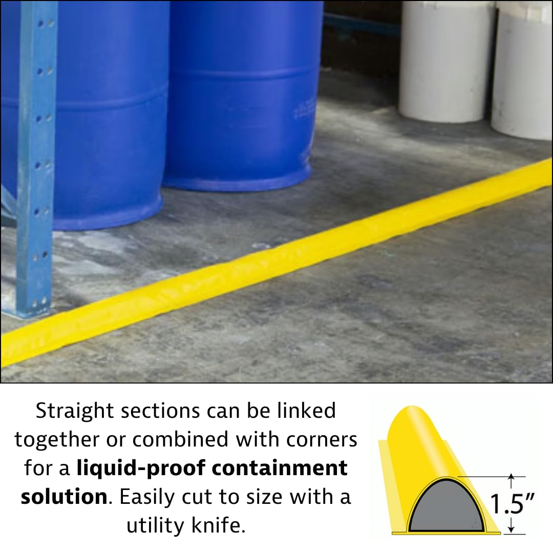 Justrite Fuel Spill Containment Curbs Make-A-Berm™ 15' Long x 1.5" High Straight Section, Custom Chemical Spill Containment Berm System, Yellow PVC Coated Fabric, Made in The USA, 28486