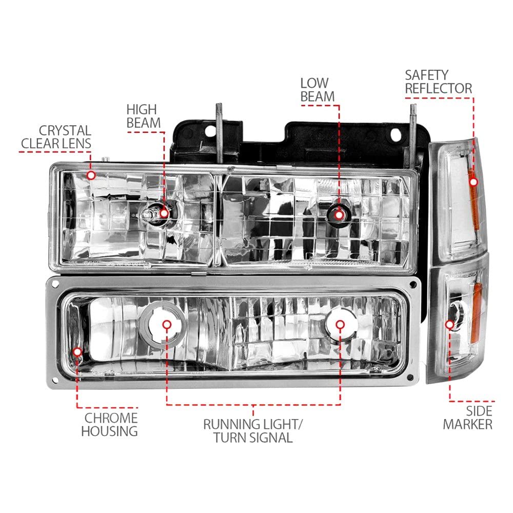 88-98 Chevrolet C1500 Anzo USA Crystal Headlights Chrome w/Signal and Side Marker Lights (111506)