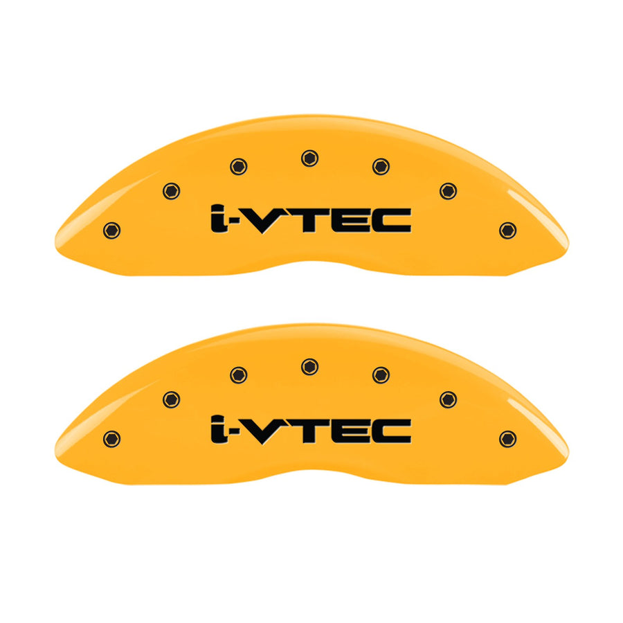 Caliper Covers MGP 20219SIVTYL, Set of 4 (Yellow Engraved Front and Rear: I-VTEC Powder Coat Finish Black Characters)