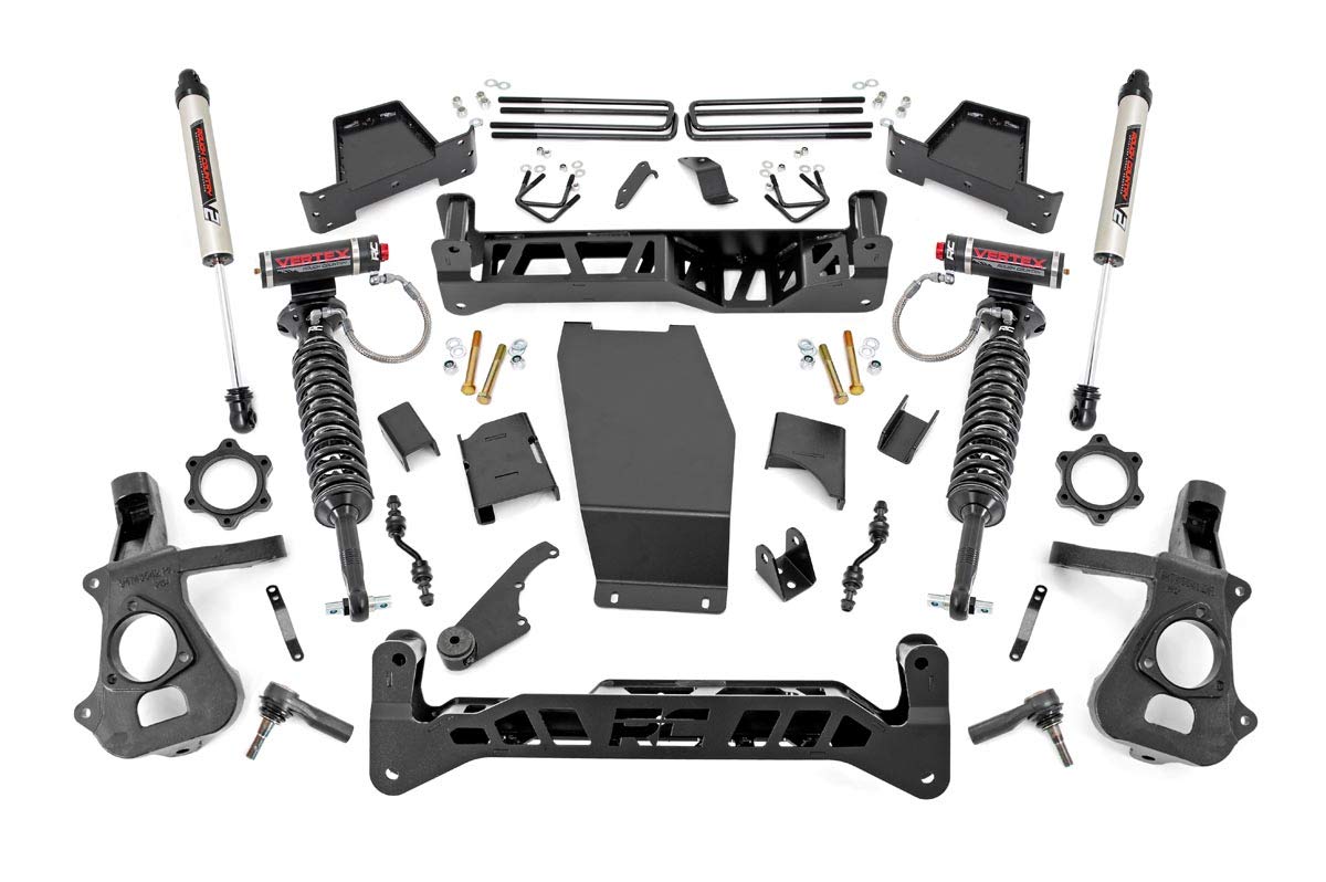 7" Lift Kit Rough Country with Vertex Coilovers/V2 Rear Shocks for Chevy Silverado & GMC Sierra 1500 (2014-2018 w/Stock Cast Alu or Stamped Steel Control Arms)