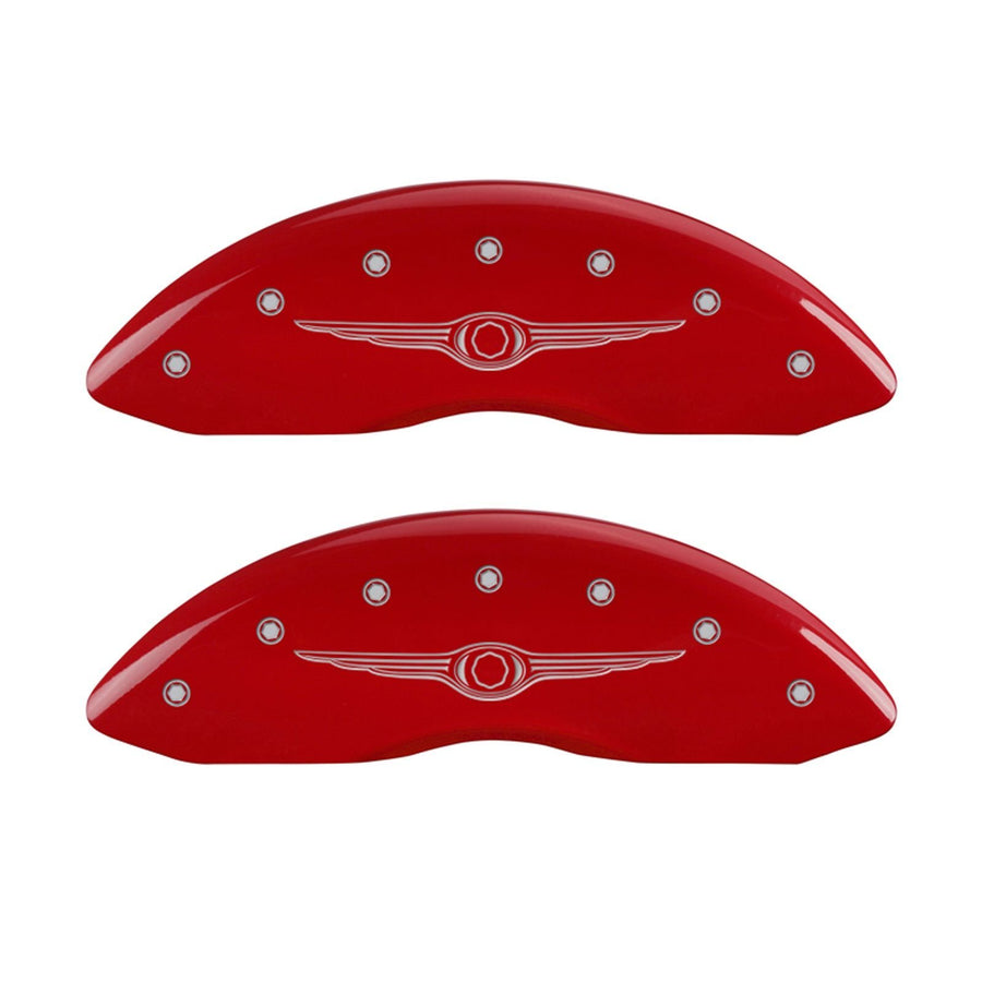 Chrysler Wing Style 1 MGP Caliper Covers 32004SCW1RD with Red Powder Coat Finish and Silver Characters, (Set of 4)