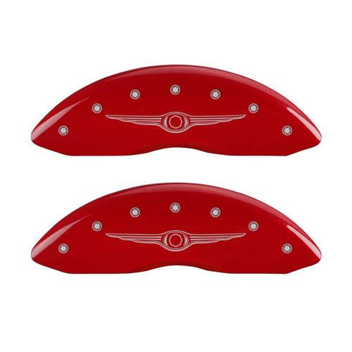 MGP Caliper Covers Front and Rear 32010SCW1RD Red Powder Coat Finish, Set of 4 (Style 1/Chrysler Wing Silver Characters, Engraved)