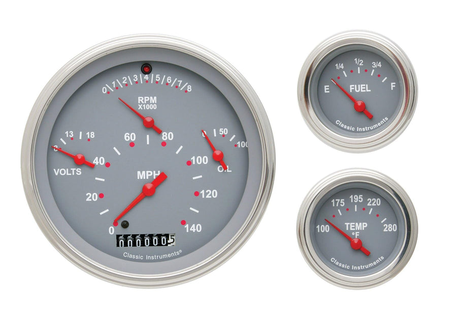 57 Chevy Classic Instruments CH01GSLC Direct Fit 6 Gauge Set Gray - GM