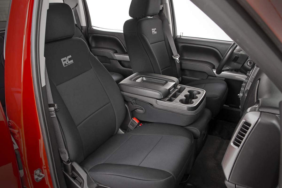 Rough Country Front Neoprene Covers for Chevy Silverado & GMC 1500 (2014-2018) - Waterproof & UV Resistant, Foam Padded, Front Seat Cover Set