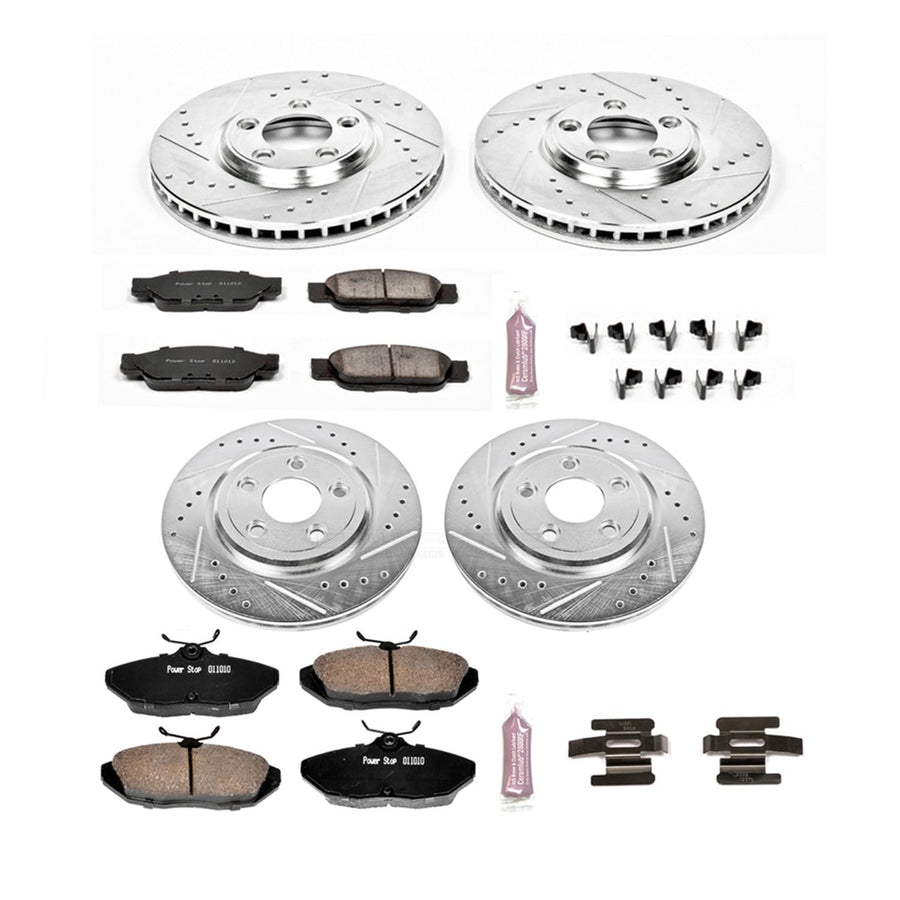 Power Stop K1352 Z23 Carbon Fiber Brake Pads Front and Rear with Drilled & Slotted Brake Rotors Kit For Jaguar S-Type 2000-2002 [Model Specific]