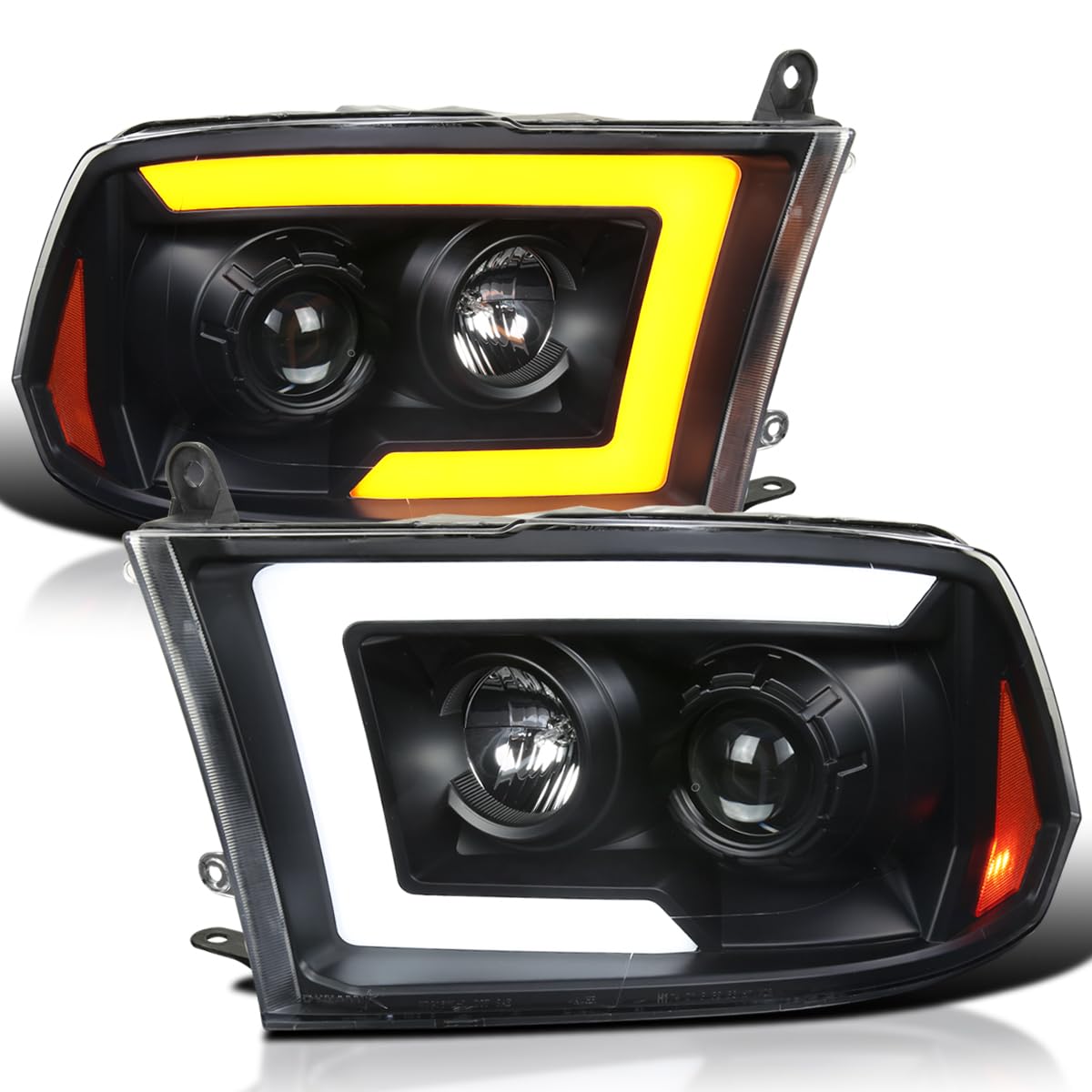 Black SPEC-D TUNING Projector Headlights Sequential Switchback LED Signal Compatible with 2009-18 Dodge RAM 1500/2500/3500, 2019-24 Dodge RAM 1500 Left + Right Pair Headlamps Assembly