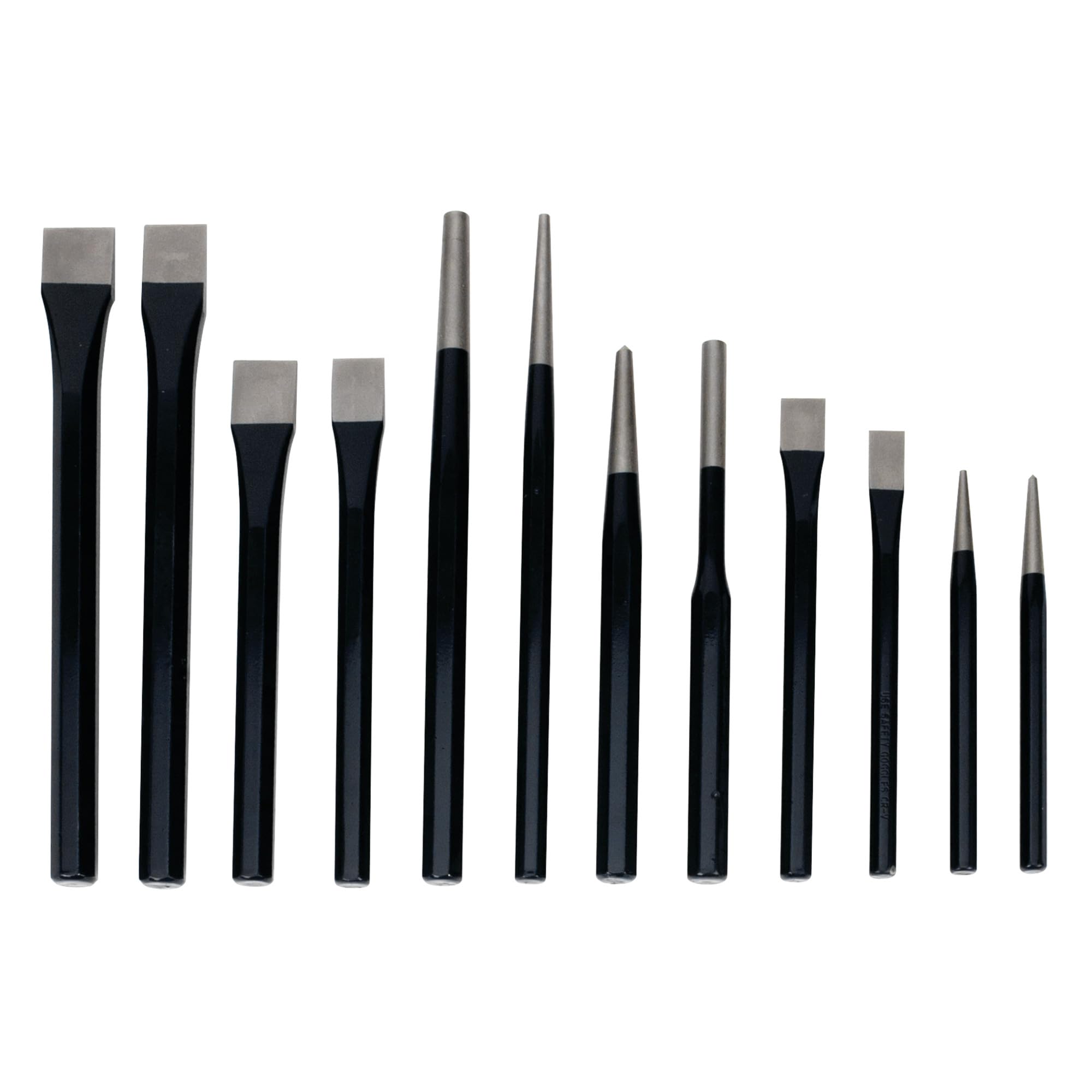 W754 Performance Tool 28-Piece Punch and Chisel Set - Strong Chrome Vanadium Steel, Heat Treated and Tempered Carbon Steel, with Roll-Up Storage Pouch