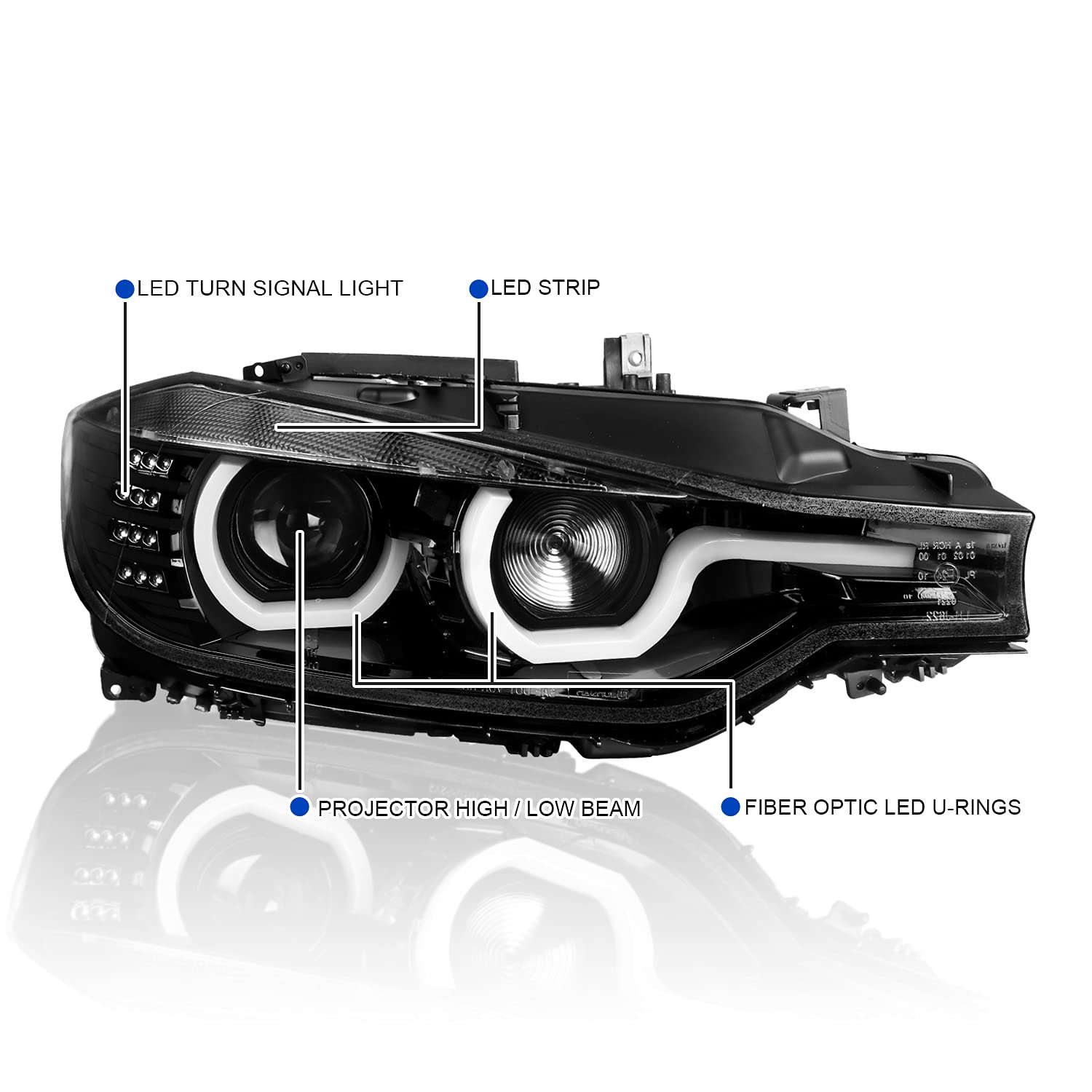 U-Halo Spec-D Tuning Projector Headlights+LED Signal Pearl Black Compatible with 2012-2015 Ford F30 3-Series L+R Pair Head Light Lamp Assembly