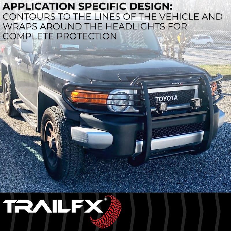 Grille Guard Trail FX E0046T, 1-Piece, 1-1/2 Inch Diameter, Powder Coated, Gloss Black, Steel, with Brush Guard, Without Skid Plate/Step Plate, Fits 2024-2025 Toyota Tacoma