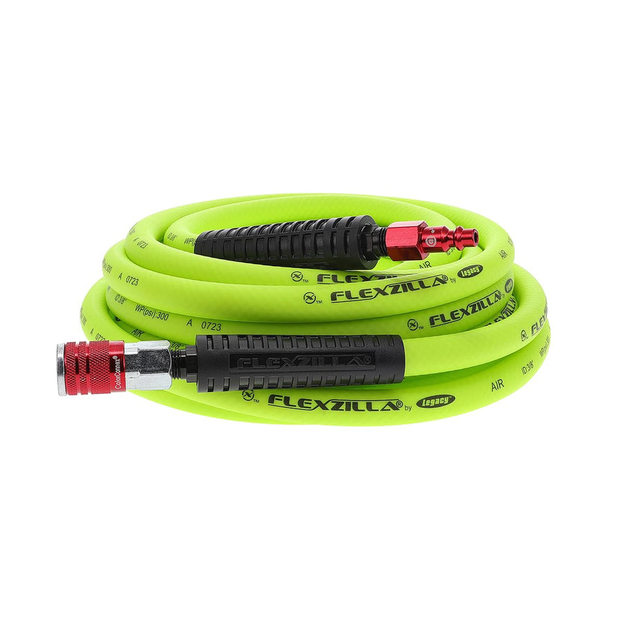 Air Hose Flexzilla with ColorConnex Industrial Type D Coupler and Plug, 3/8 in. x 25 ft., Heavy Duty, Lightweight, Hybrid, ZillaGreen - HFZ3825YW2-D