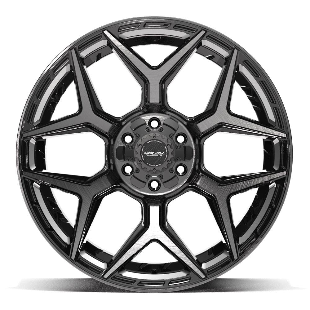 4PLAY 22x10 4P06 Snowflake Wheels - Gloss Black 22 Inch Rims, 6x139.7 Wheels - Optional TPMS & 285/45R22 Tires and Rims Packages - Fits Most Full-Size GM Trucks & SUVs (Single Rim)