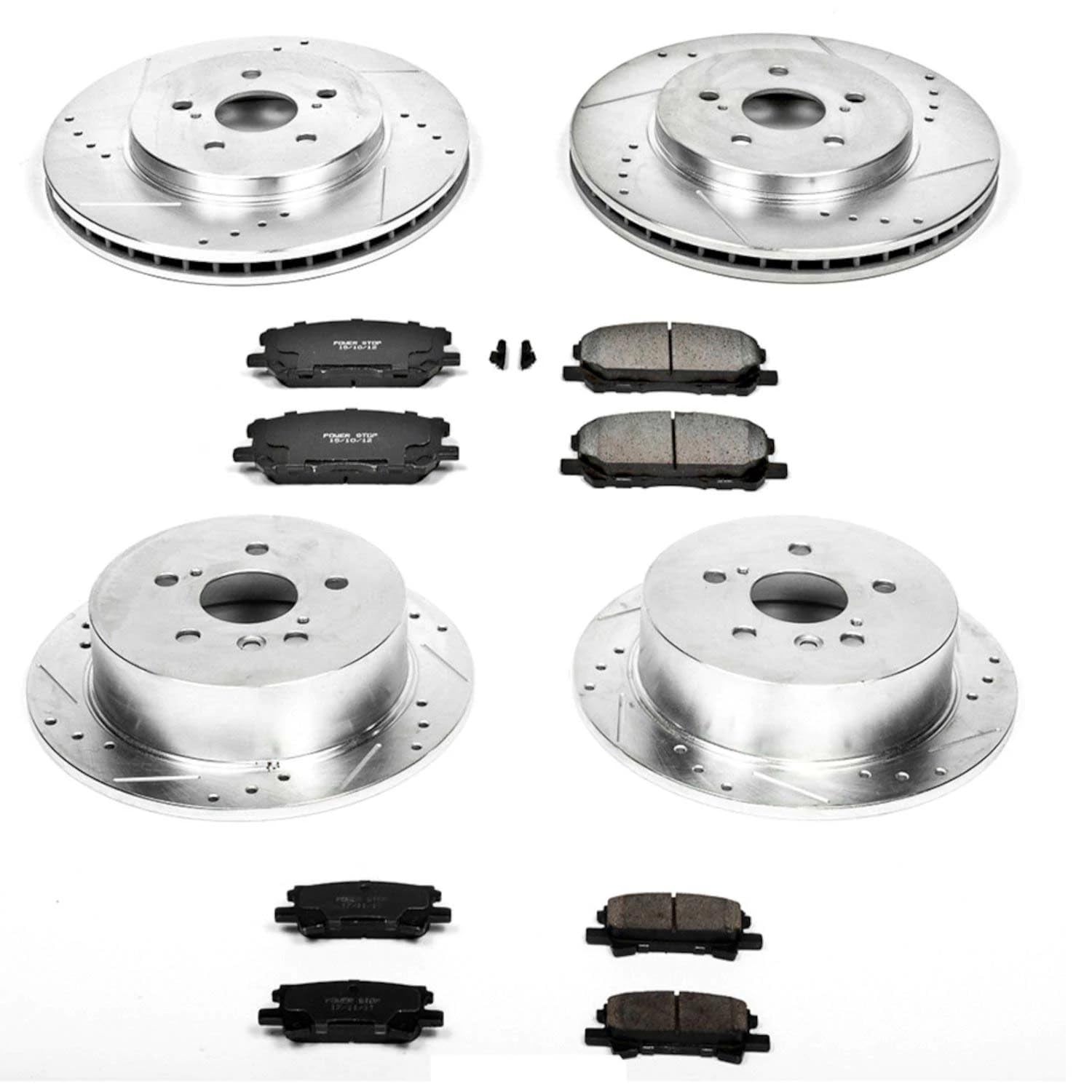 Power Stop K4530 Z23 Carbon Fiber Brake Pads Front and Rear with Drilled and Slotted Brake Rotors Kit For 2004-2006 Lexus RX330 | 2007-2009 Lexus RX350 | 2006-2008 Lexus RX400h
