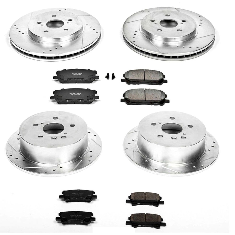 Power Stop K4530 Z23 Carbon Fiber Brake Pads Front and Rear with Drilled and Slotted Brake Rotors Kit For 2004-2006 Lexus RX330 | 2007-2009 Lexus RX350 | 2006-2008 Lexus RX400h