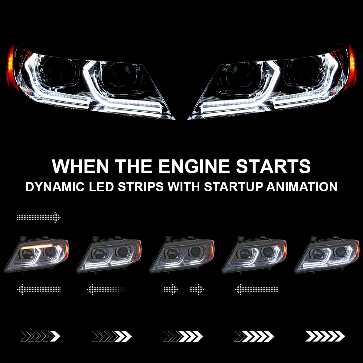 Dual Projector SPEC-D TUNING Chrome Headlights with 3D LED Tube and Startup Animation Compatible with 2006-2011 BMW 3-Series E90 Sedan/E91 Wagon, Left + Right Pair Headlamps Assembly