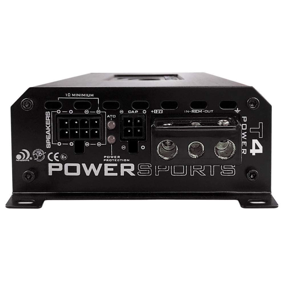 Massive Audio T4 1-Ohm Mono Block Marine Amplifier | 2000W RMS Waterproof Amp, Compact Class D Power for Boats, UTV, ATV & Outdoor Audio Systems