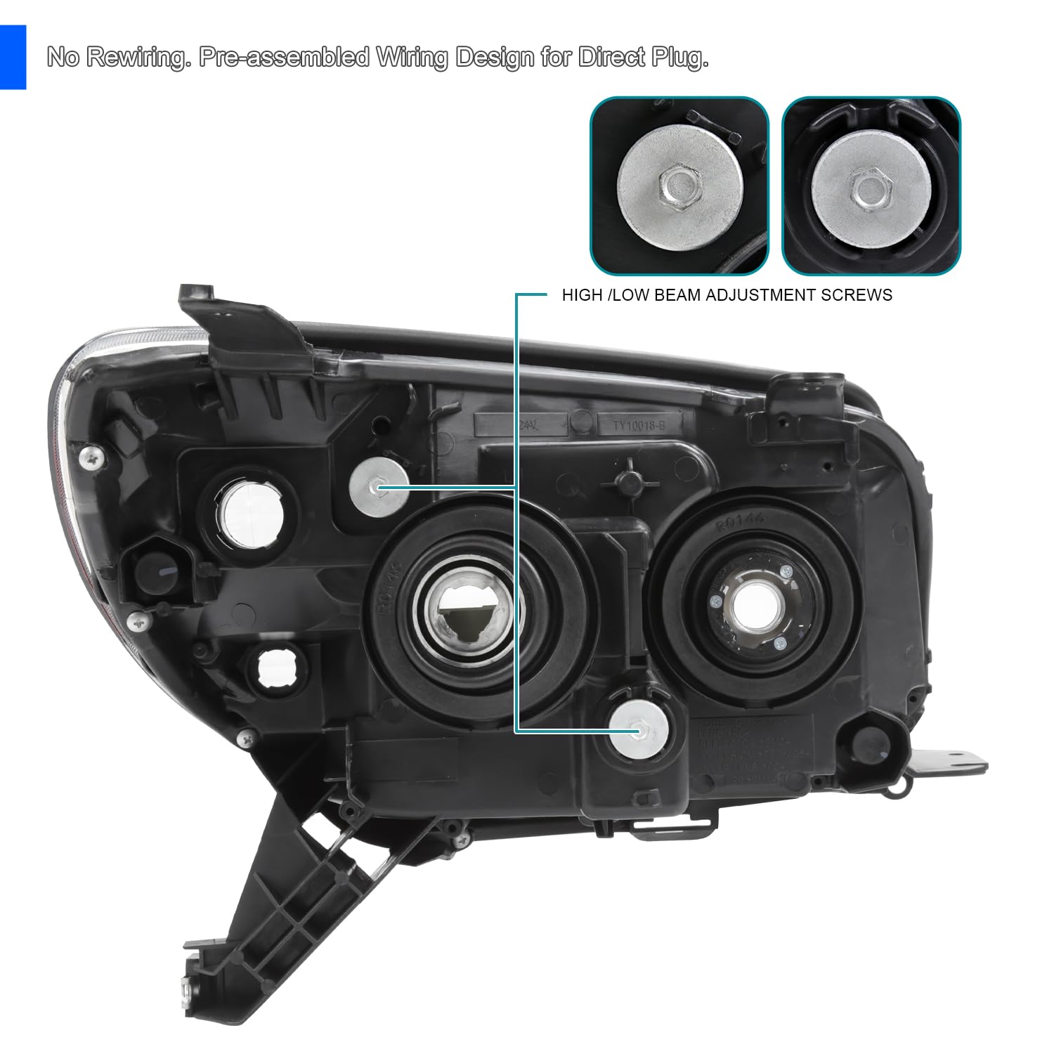 Black Projector Headlights SPEC-D TUNING Compatible with 2006-2009 Toyota 4Runner SR5 Limited, Left + Right Pair Headlamps Assembly