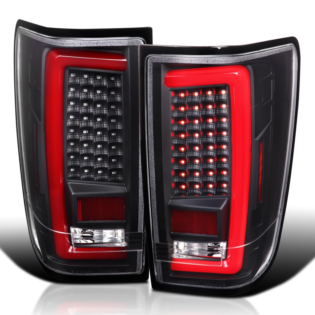 Black LED Tail Lights w/Red LED Light Bar SPEC-D TUNING Compatible with 2004-2015 Nissan Titan, Left + Right Pair Assembly