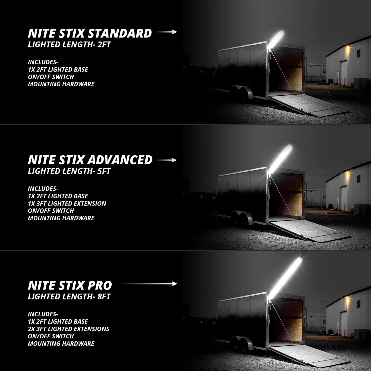 8ft XKGLOW NiteStix Foldable Overhead LED Work Light for Race Trailer Garage Work Truck Shop Lighting