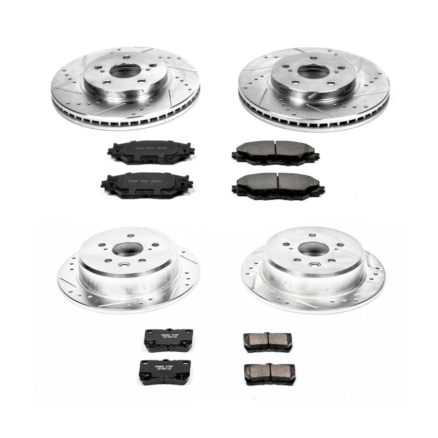 Power Stop K2407 Z23 Carbon Fiber Brake Pads Front and Rear with Drilled and Slotted Brake Rotors Kit For 2006-2013 Lexus IS250 [Models with Front Caliper Casting #60-28]