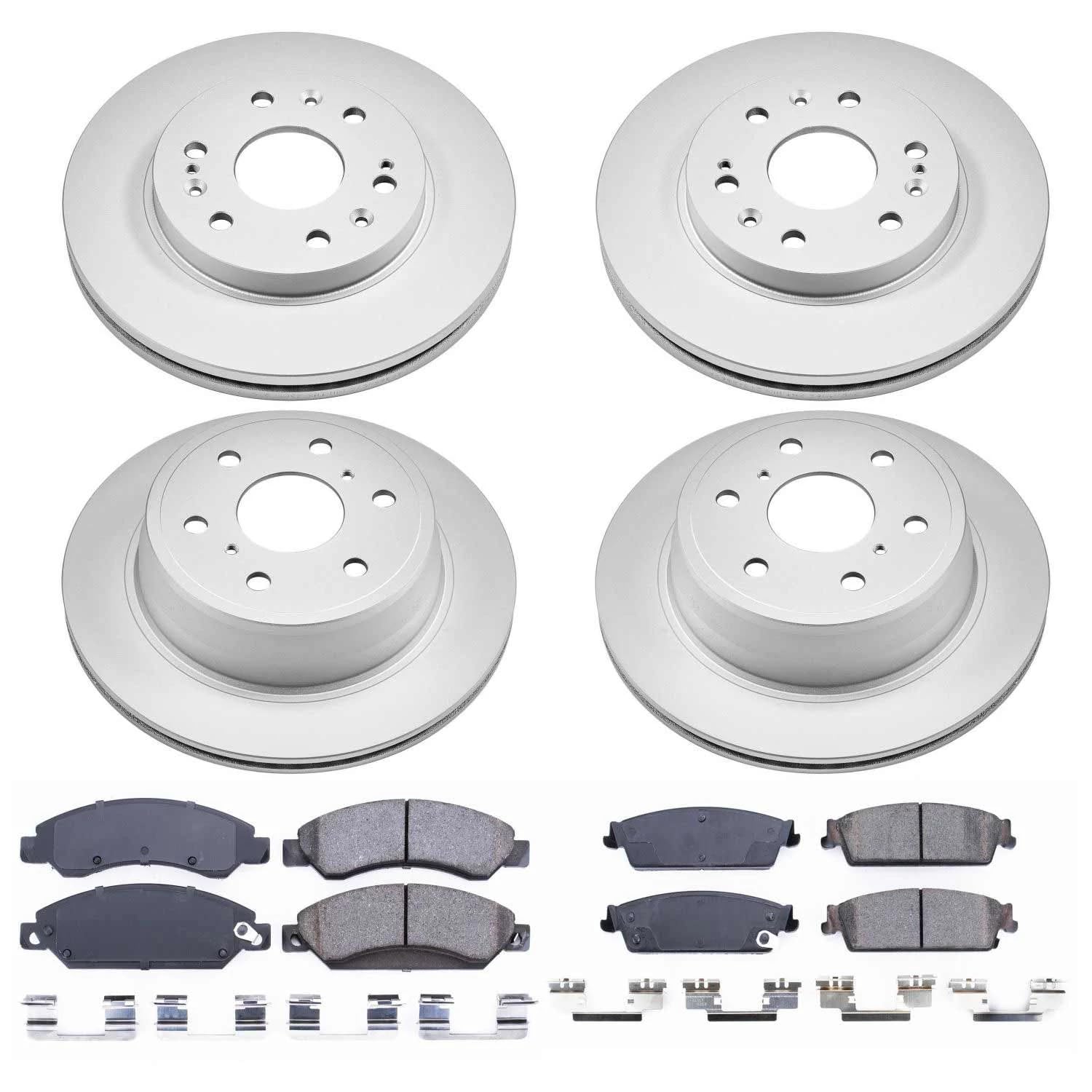 Power Stop CRK2068 Brake Rotor & Coated Ceramic Brake Pads- front & rear For Cadillac Escalade, Cadillac Escalade ESV, Cadillac Escalade EXT, Avalanche, Suburban, Ta, Yu, Yukon XL [Model Specific]