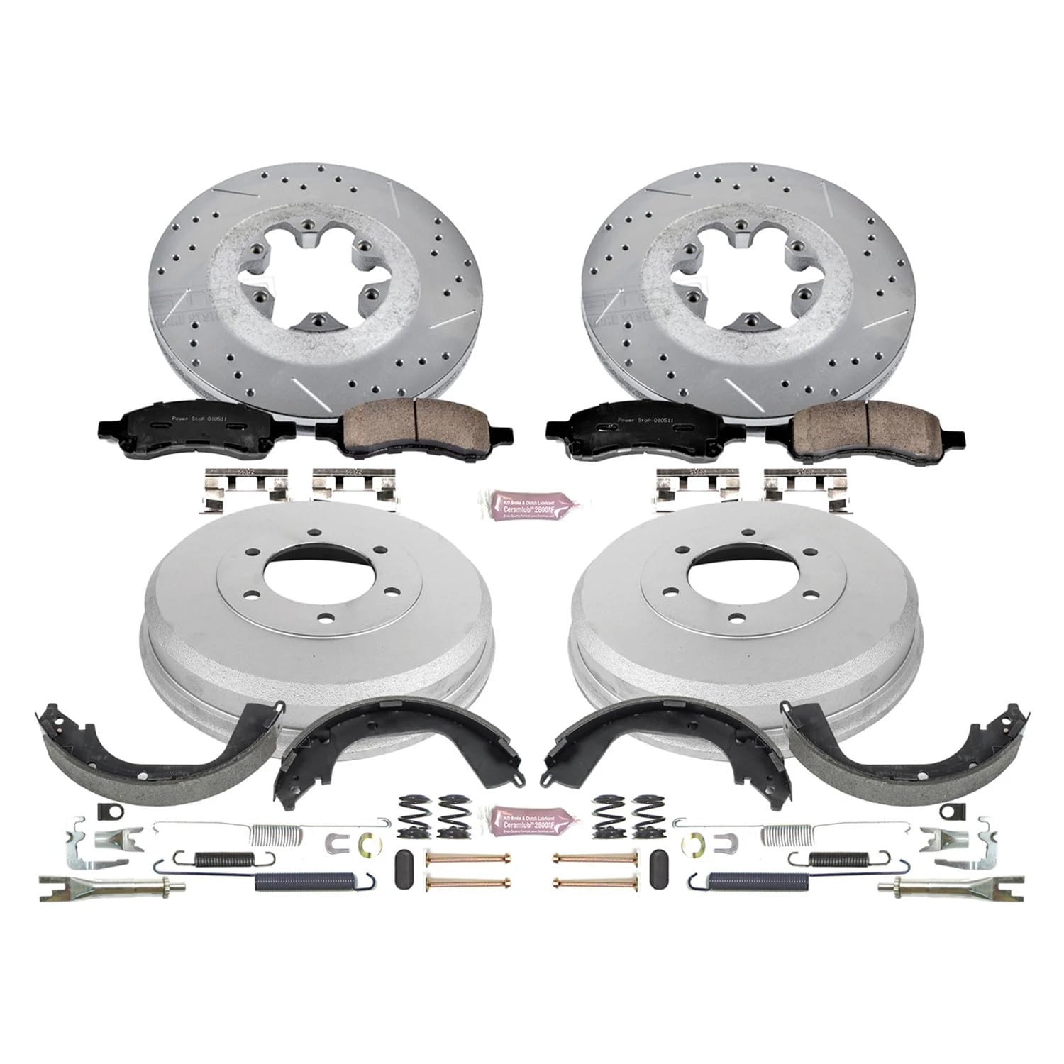Power Stop K15262DK Z23 Carbon Fiber Brake Pads Front and Rear with Drilled & Slotted Brake Drums Kit For Chevrolet Colorado 2009-2012, GMC Canyon 2009-2012 [Model Specific]