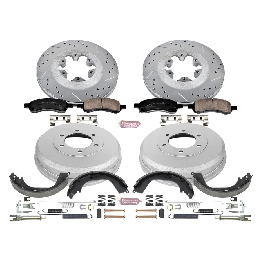 Power Stop K15262DK Z23 Carbon Fiber Brake Pads Front and Rear with Drilled & Slotted Brake Drums Kit For Chevrolet Colorado 2009-2012, GMC Canyon 2009-2012 [Model Specific]