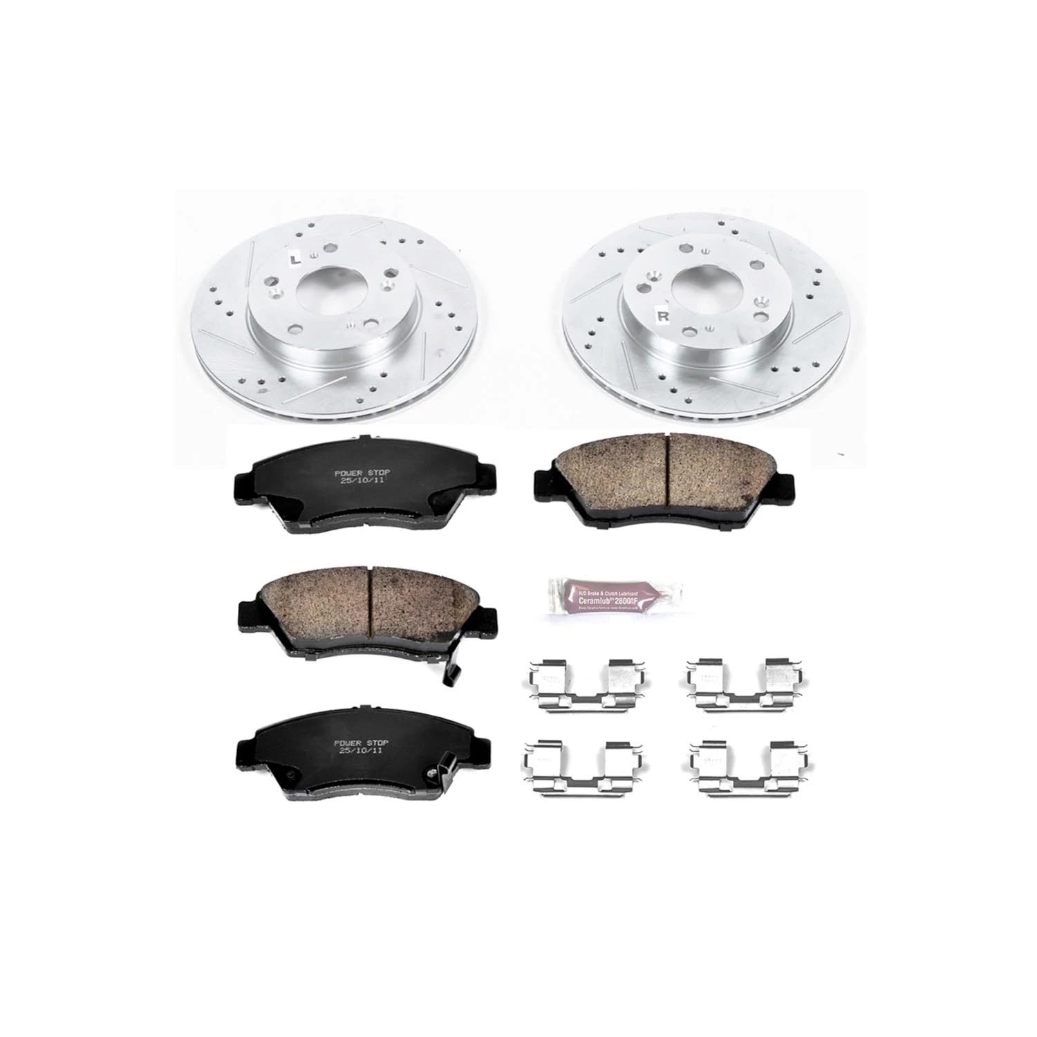 Power Stop K6317 Z23 Carbon Fiber Brake Pads with Drilled & Slotted Brake Rotors Kit For Acura ILX 2013-2015, Honda Civic 2012-2015 [Model Specific]