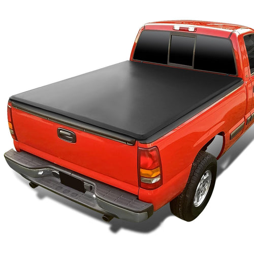 Soft Quad Fold Tonneau Cover Spec-D Tuning Compatible with 1999-2006 Chevy Silverado, 2007 Chevy Silverado Classic, 1999-2006 GMC Sierra, 2007 GMC Sierra Classic 78" 6.5FT Standard Bed