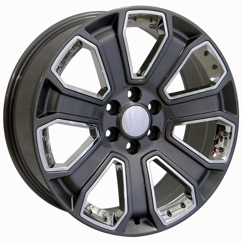 22 Inch OE Wheels CV93B Rim Fits Silverado 1500 Style 6x139.7 22x9 Gloss Gunmetal with Chrome Insert - Hollander 5660 (1)