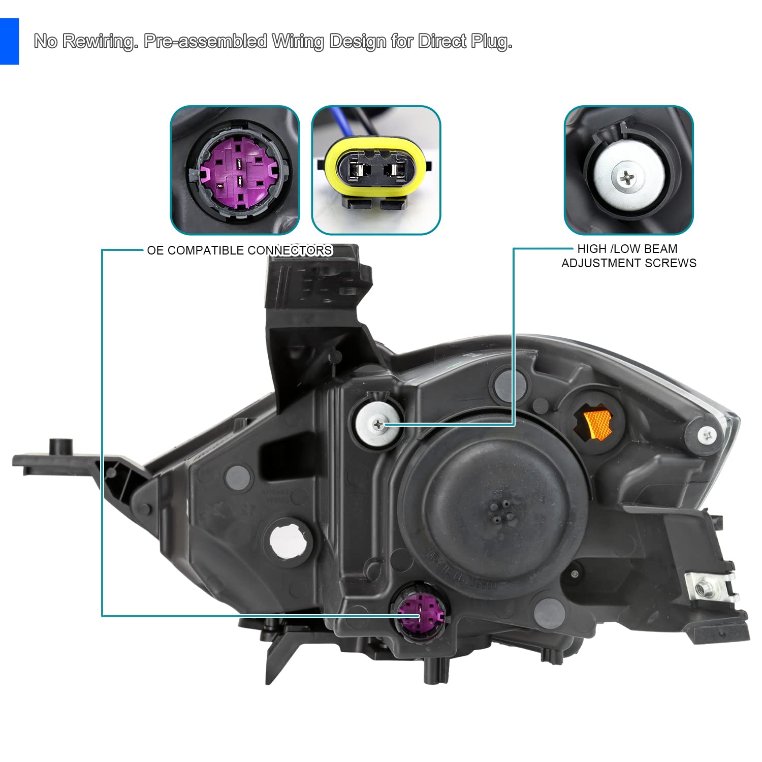 Right Passenger Side SPEC-D TUNING Black Projector Headlight Compatible with 2013-2016 Dodge Dart