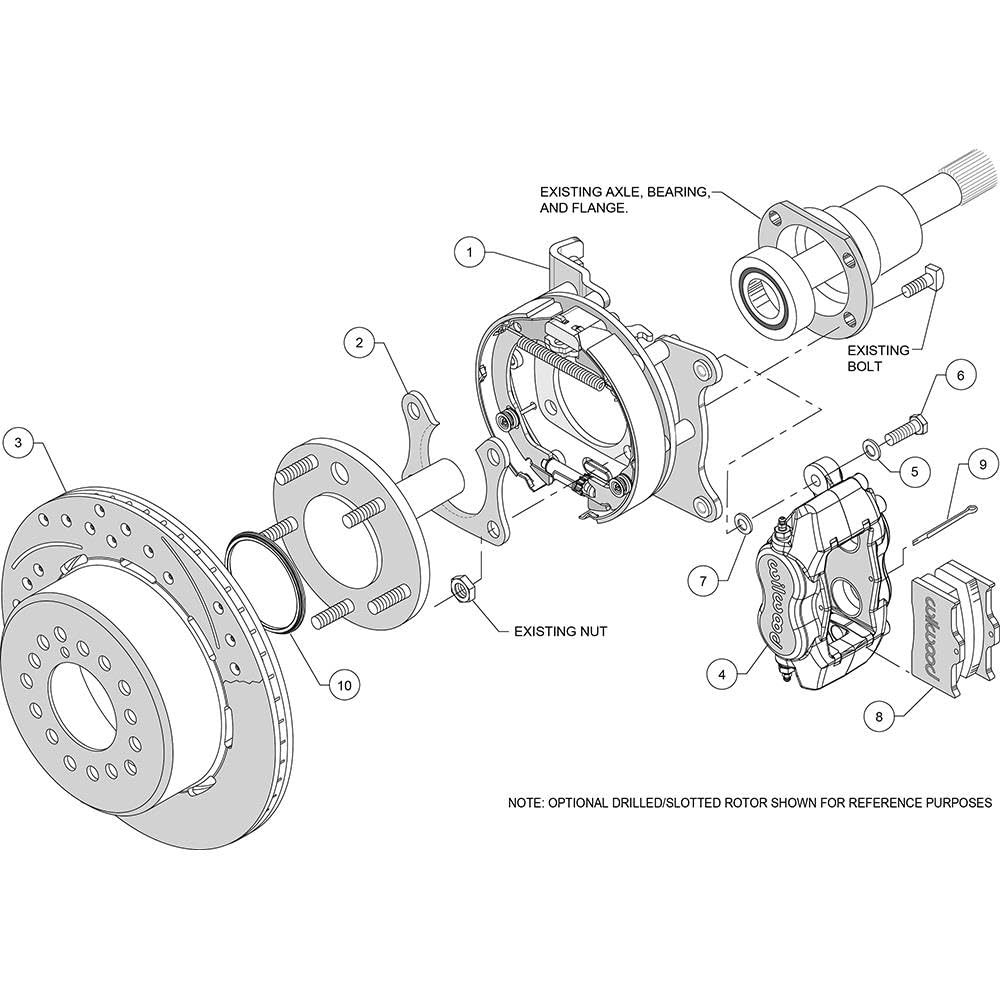 140-7578-DR WILWOOD P/S Park Brake Kit, Drilled, Red Chevy 12 Bolt-Spec 3.15" Brng