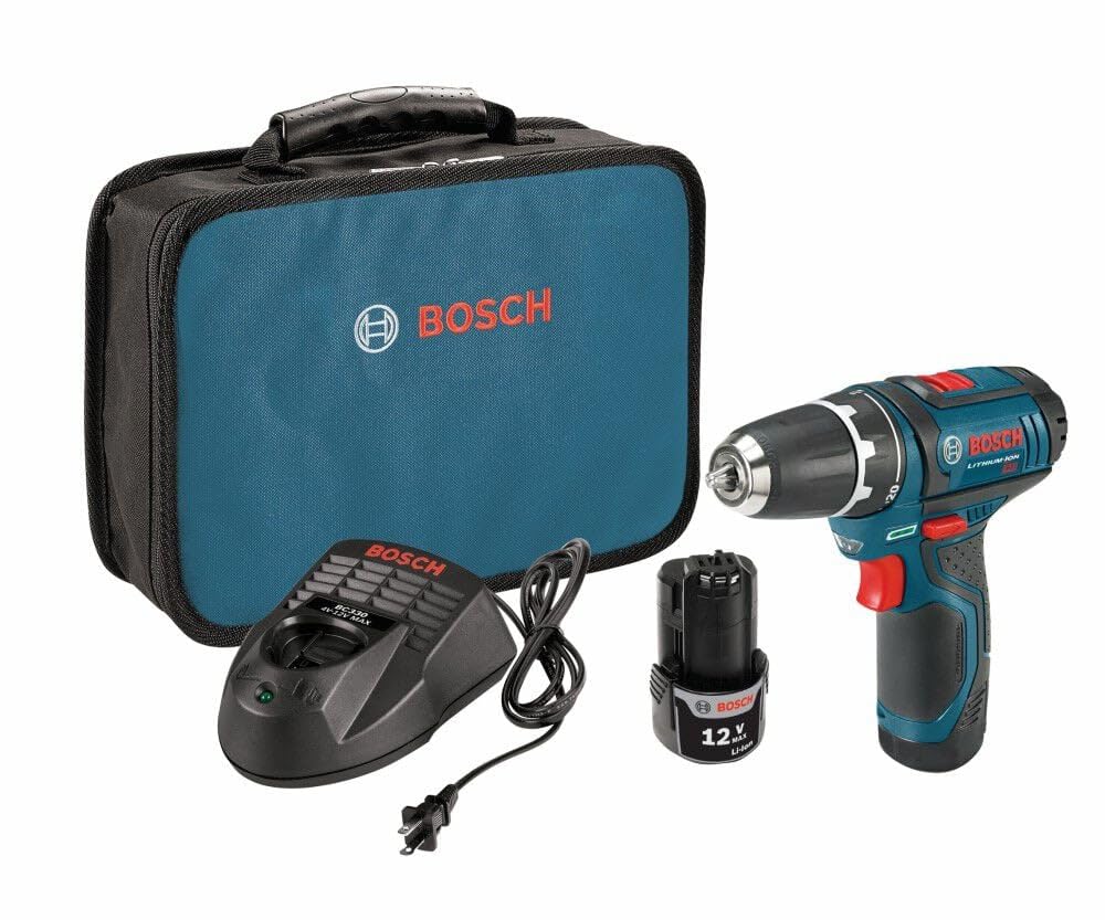 12V Max BOSCH PS31-2A 3/8 Inch Drill/Driver Kit with (2) 2 Ah Batteries and Charger, Variable Speed