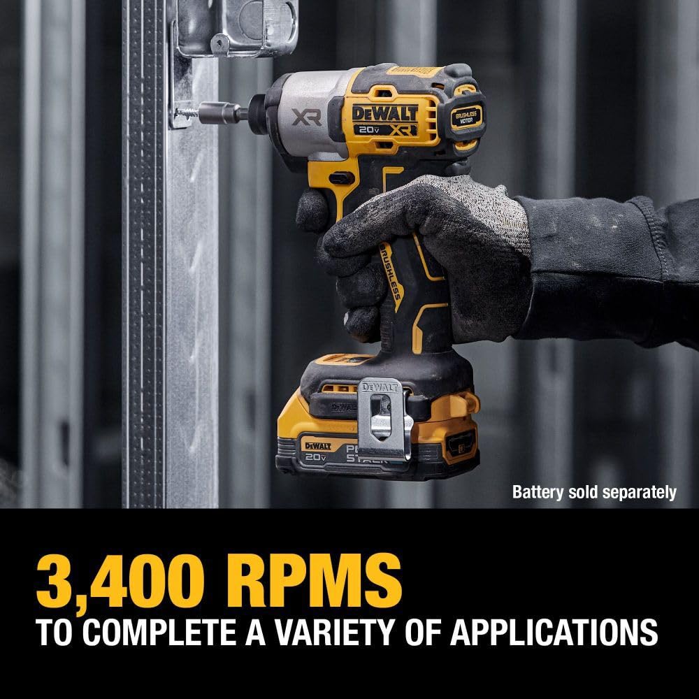 20V MAX XR DEWALT Impact Driver, 1/4 Inch High Torque Brushless 3 Speed Premium Cordless Impact Driver with LED Light, Extended Runtime, Tool Only (DCF845B)