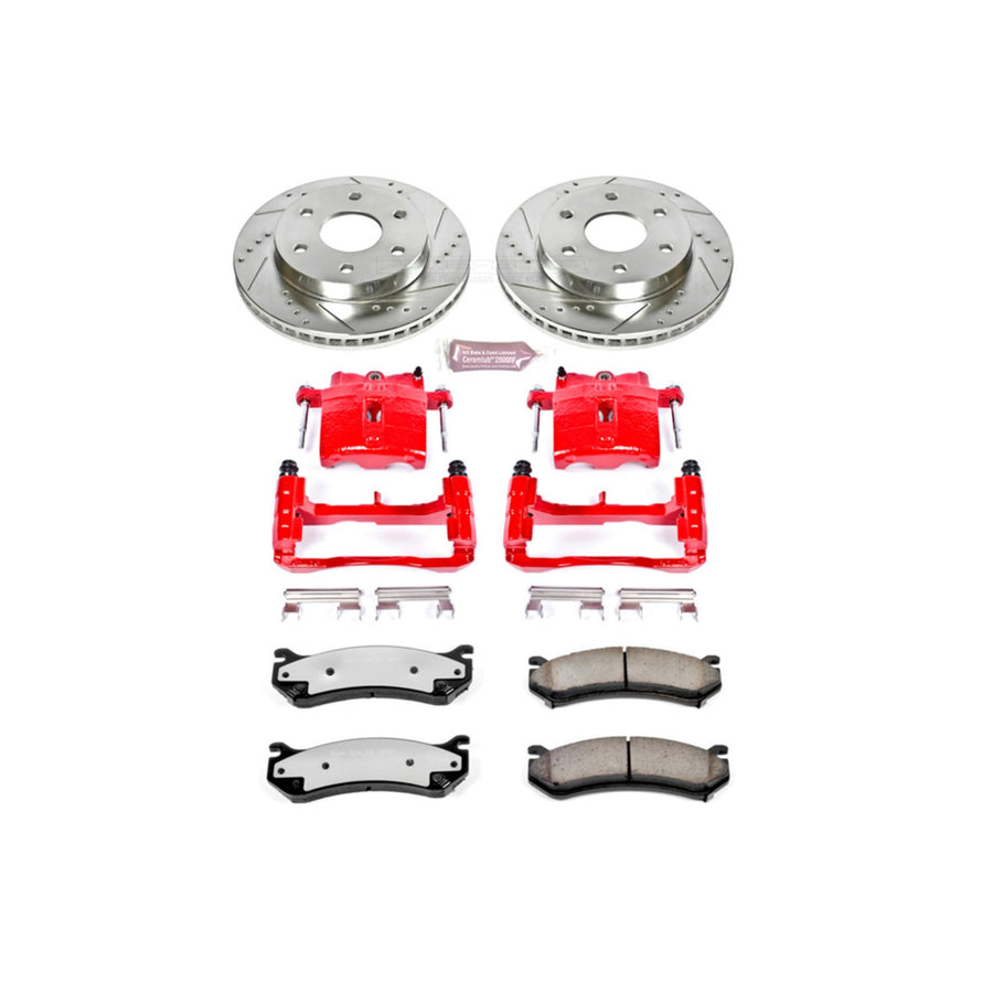 Brake Kit Power Stop For Cadillac Escalade | Chevy Silverado Suburban Tahoe | GMC Sierra Yukon XL Yukon Denali Front Z36 Truck & Tow Drilled and Slotted Brake Rotors Pads and Calipers Kit KC2009-36