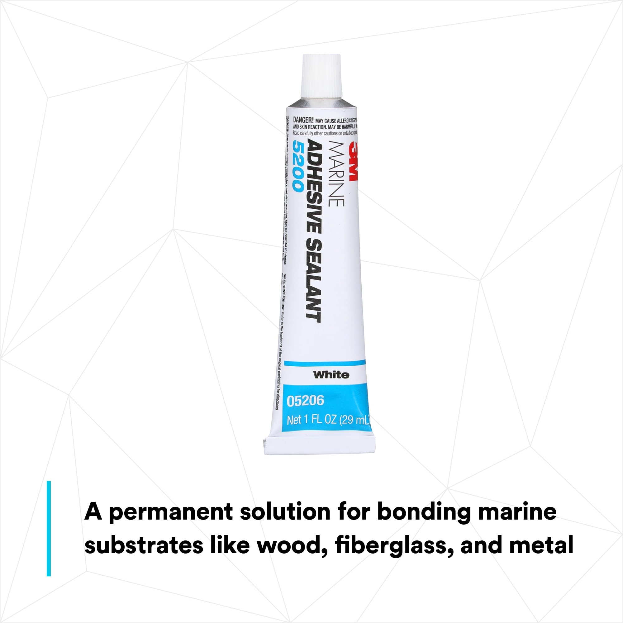 3M Marine Sealant Adhesive 5200 - Permanent Bonding and Sealing for Boats and RVs Above and Below the Waterline Waterproof Repair, White, 1 oz Tube