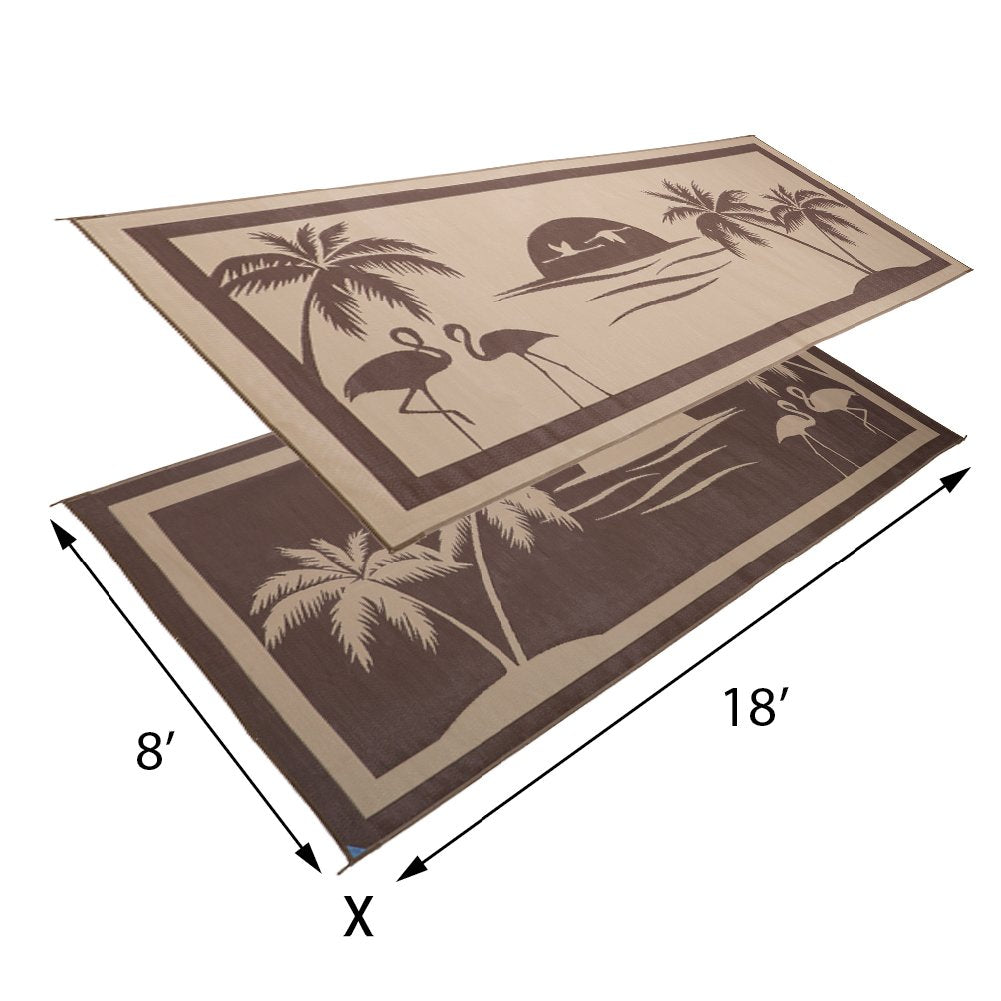 Camping Stylish TO8187 Brown/Beige 8' x 18' Tropical Oasis Mat, 1 Pack
