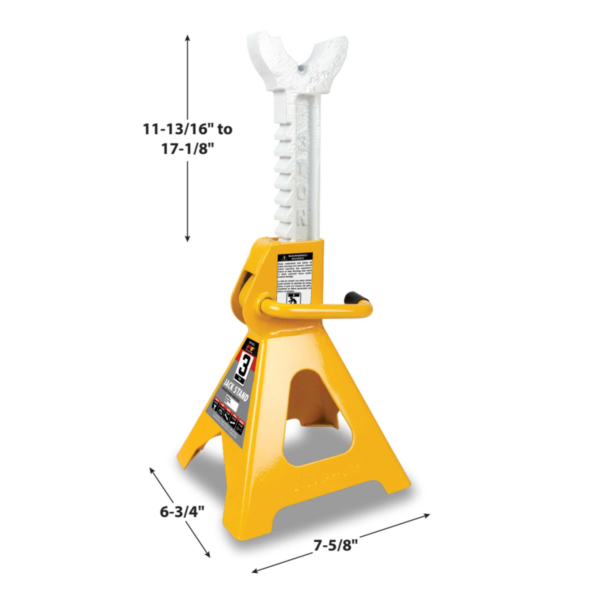 W41022 Performance Tool Ratchet Style Jack Stand Set for Lifting Vehicles During Maintenance, Yellow, 3-Ton