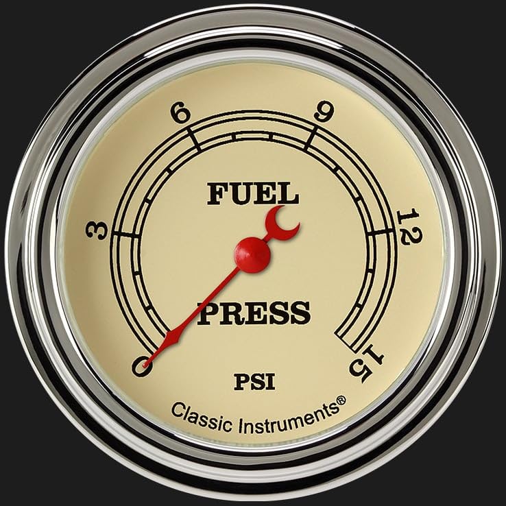 Vintage Classic Instruments VT345SLF 2 5/8" Fuel Pressure Gauge 15 PSI Electric