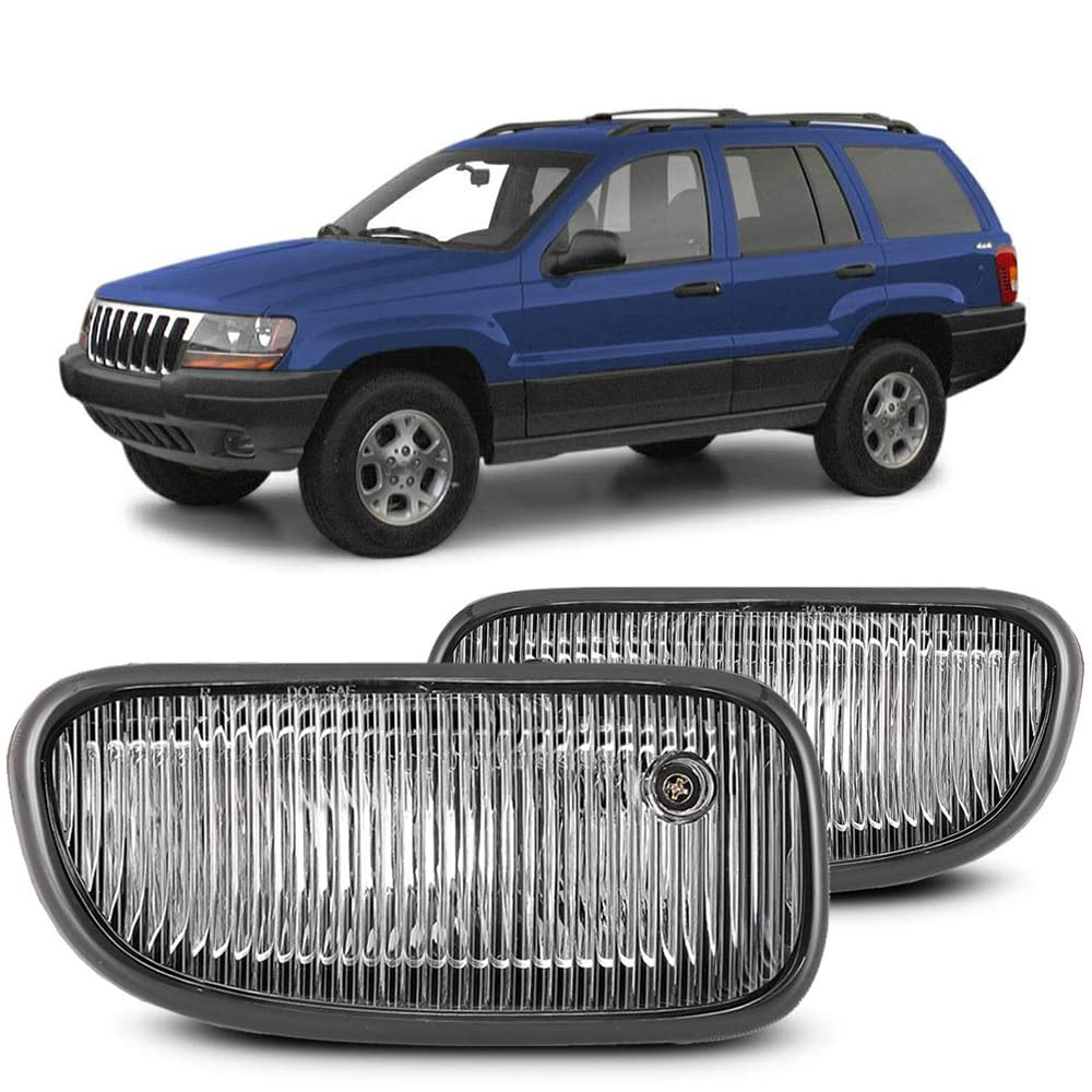 Fog Lights Winjet Fit For 1999-2003 Jeep Grand Cherokee [1999 2000 2001 2002 2003] Driving Fog Lamp Assembly With 12V 53W H12 Halogen Bulbs