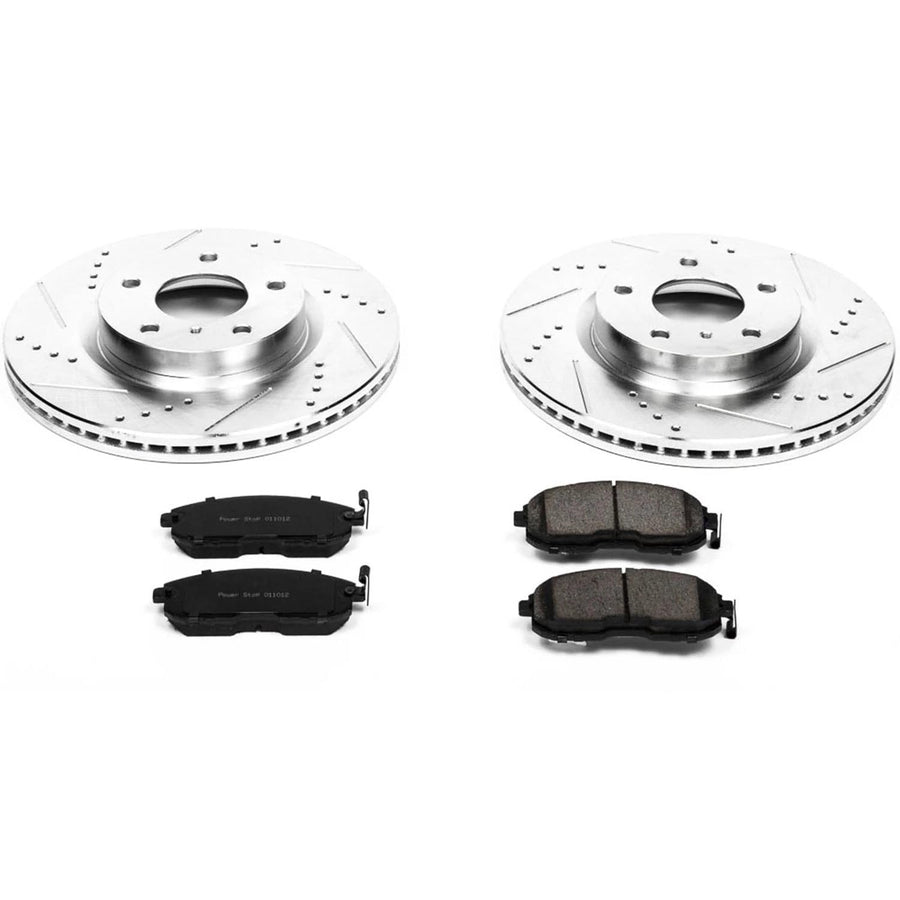 Power Stop K3140 Z23 Carbon Fiber Brake Pads with Drilled & Slotted Brake Rotors Kit For INFINITI G35 2003-2005, Nissan 350Z 2003-2005 [Model Specific]