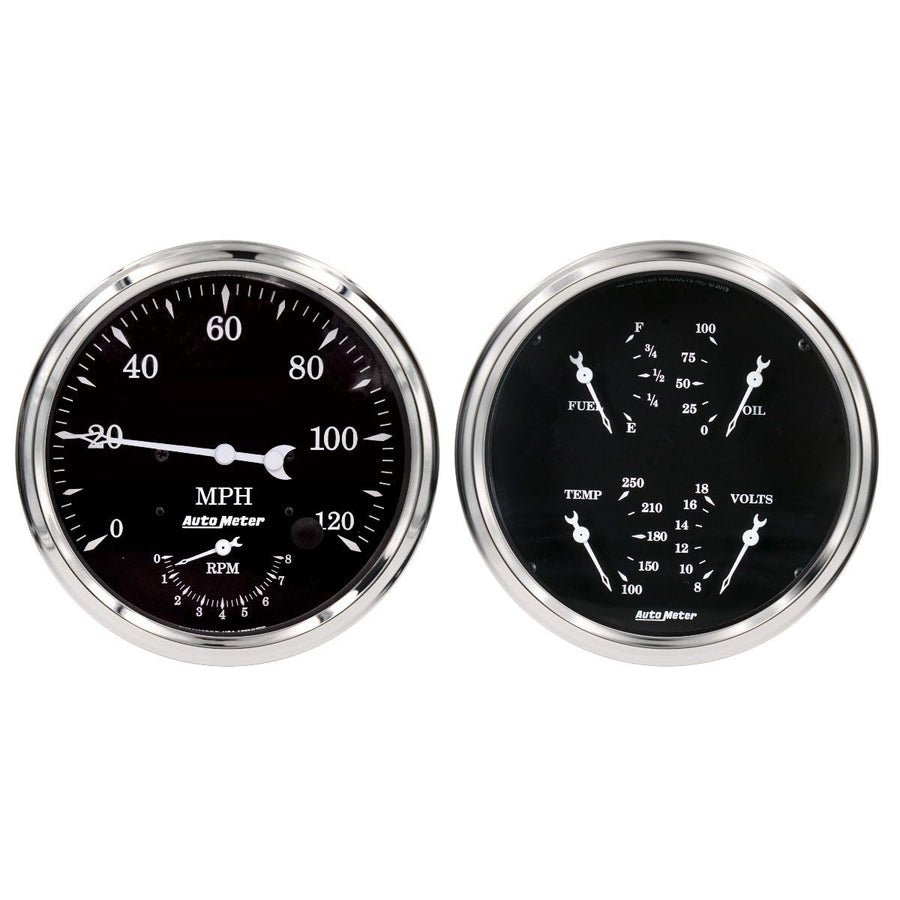Auto Meter Gauge Kit 1752, 2 Pc., Tach/Speedo & Quad, 5", Old TYME Black