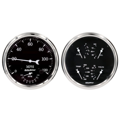 Auto Meter Gauge Kit 1752, 2 Pc., Tach/Speedo & Quad, 5", Old TYME Black