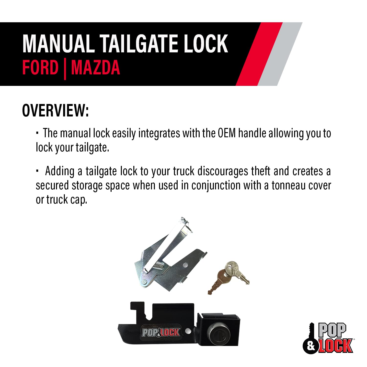 Pop & Lock Black PL2300 Manual Tailgate Lock (Works only with Factory Steel Handle)