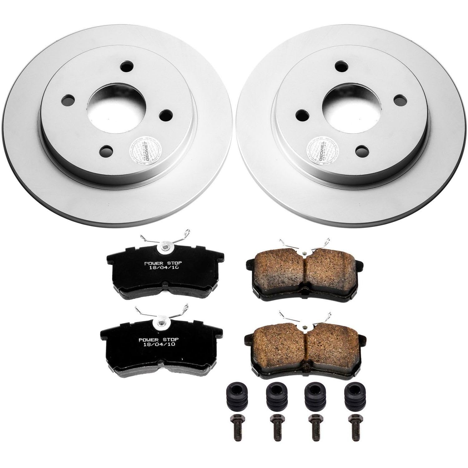 Power Stop CRK1363 Brake Rotor Coated and Ceramic Brake Pads- Rear For Ford Fiesta 2014-2019, Ford Focus 2001-2007 [Model Specific]